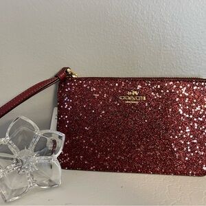 Coach Burgundy Glitter Wristlet